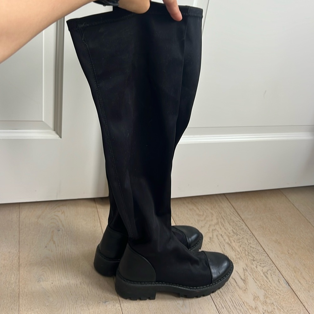 Zara black flat over the knee boots